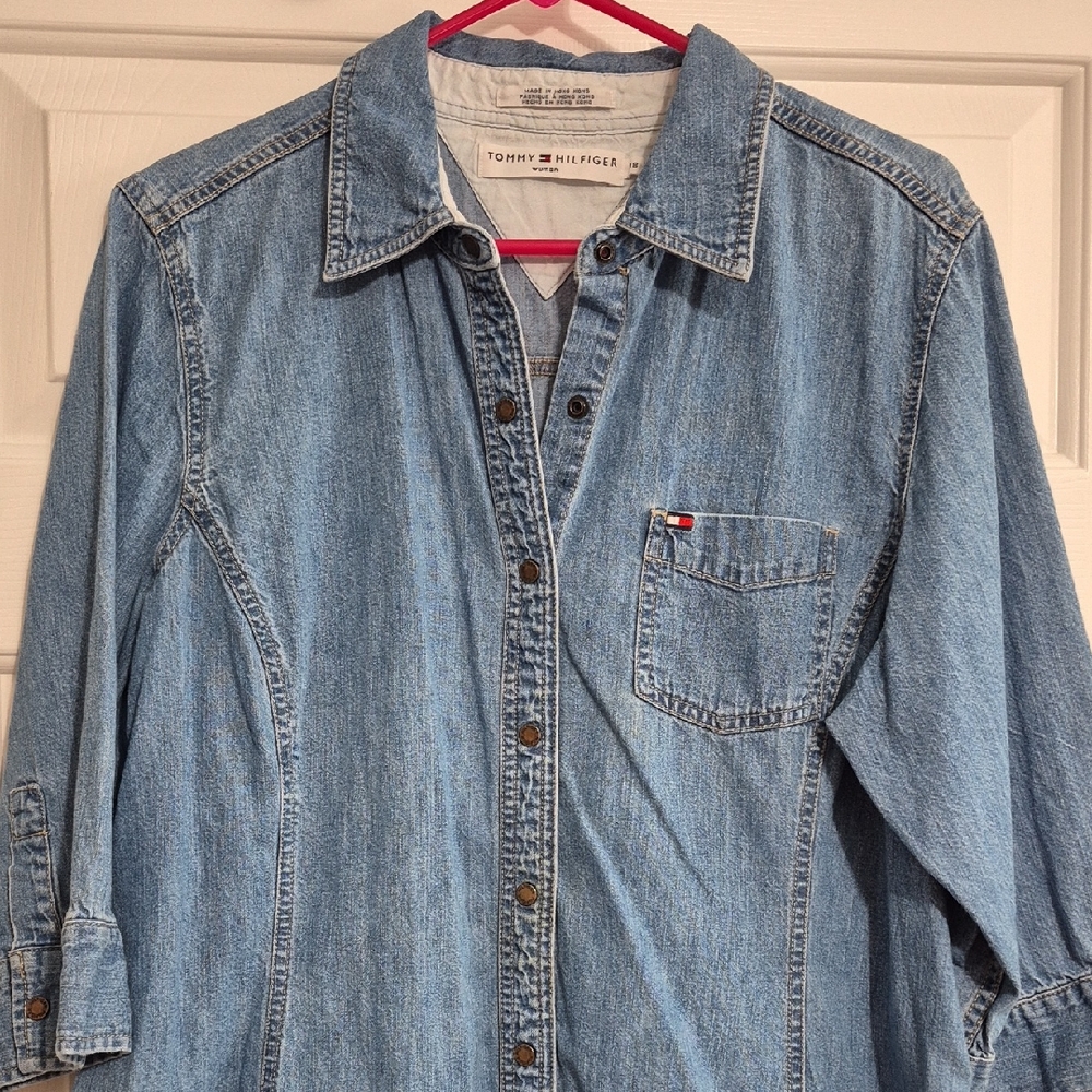 Tommy Hilfiger Dress Women 18 Denim Button Up Short Sleeve